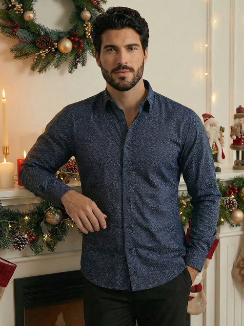 Ανδρικό πουκάμισο ναυτικό μπλε OZONEE V/V186Z