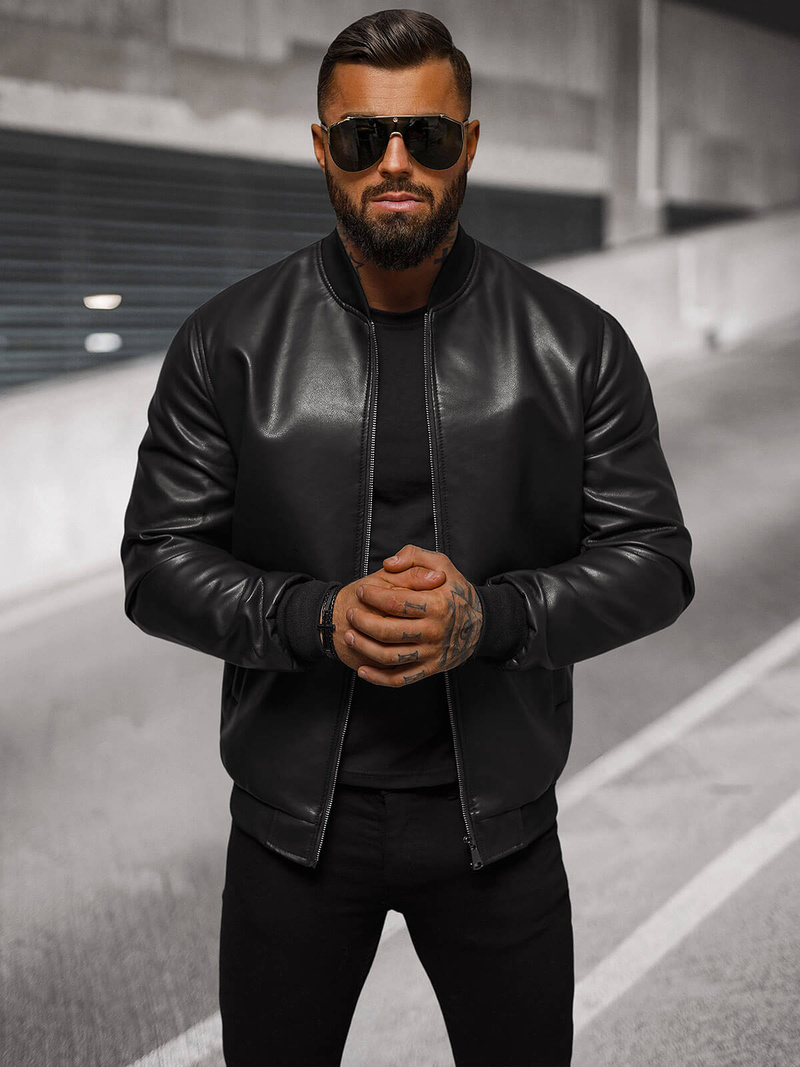 Ανδρικό δερμάτινο μπουφάν μαύρο OZONEE O/88120