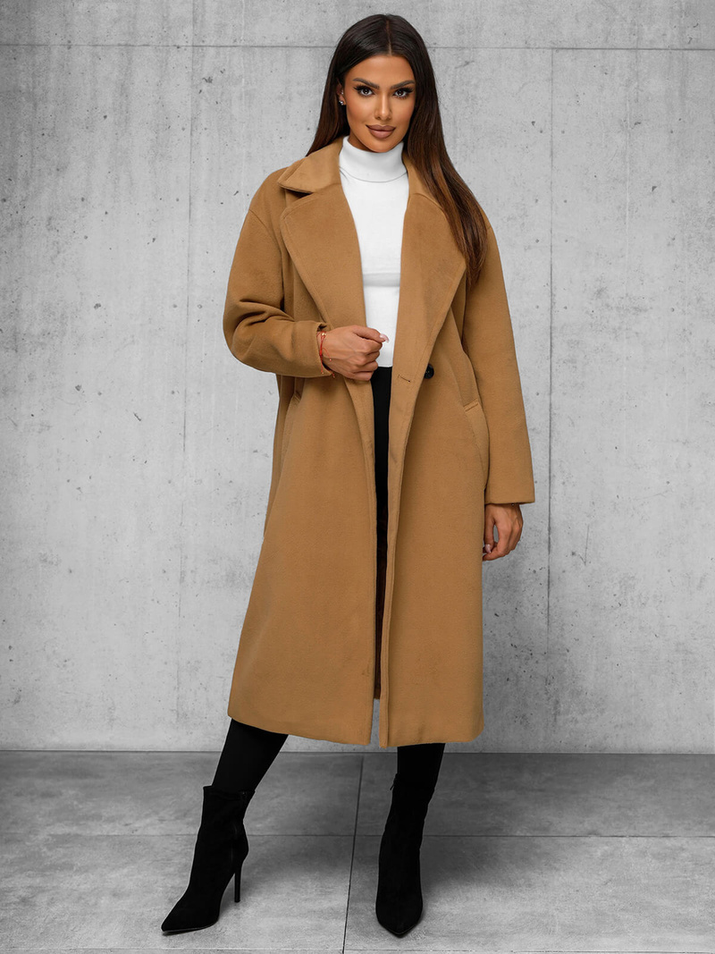 Γυναικείο παλτό kαμήλα OZONEE JS/11Z8161