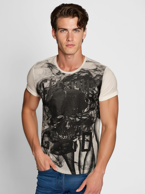 Ανδρικό μπλουζάκι mπεζ OZONEE O/T126/155Z