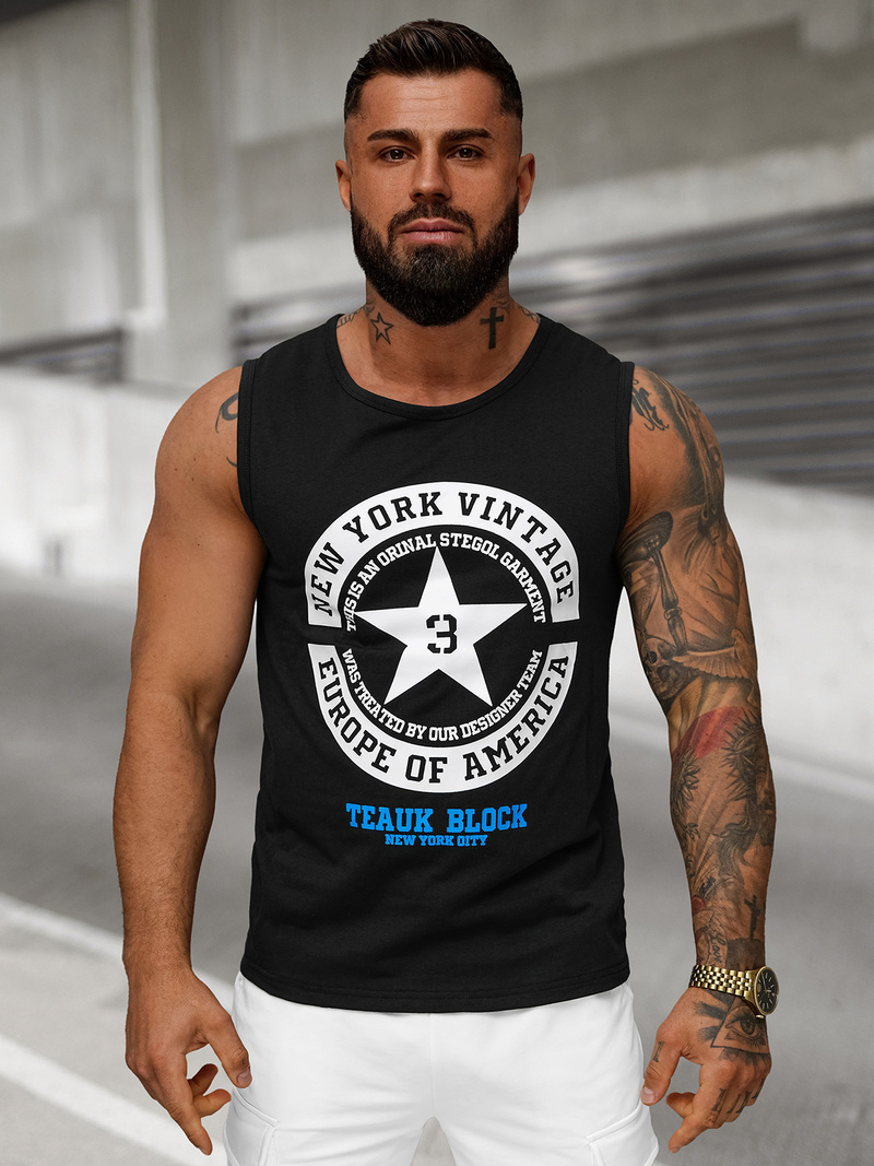 Ανδρικό αμάνικο μπλουζάκι mαύρος OZONEE JS/8B1721/3Z