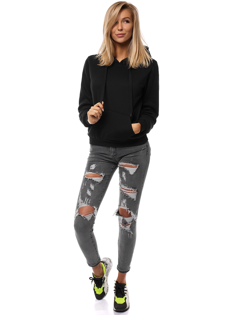 Γυναικείο φούτερ με κουκούλα μαύρο OZONEE JS/W02