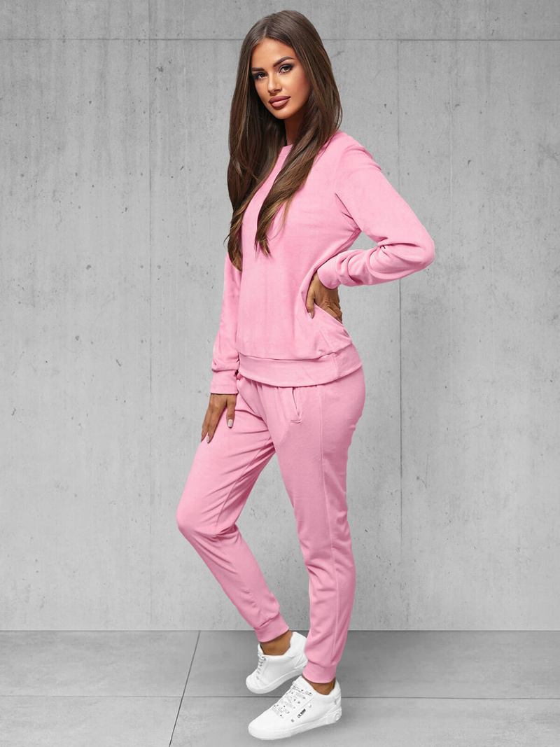 Γυναικείο βελούδινο σετ φόρμας πούδρα ροζ OZONEE O/8C1173/38Z