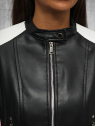 Γυναικείο δερμάτινο μπουφάν μαύρο OZONEE JS/11Z8126Z