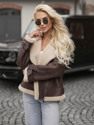 Γυναικείο δερμάτινο μπουφάν Σοκολάτα OZONEE JS/61M8501/158Z