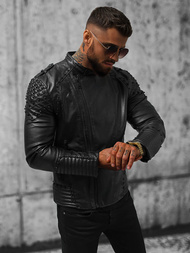 Ανδρικό δερμάτινο μπουφάν μαύρο OZONEE O/8901