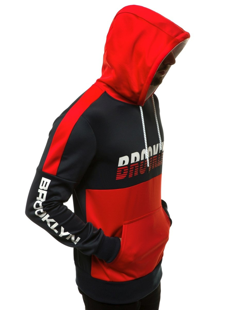 Ανδρικό Φούτερ με Κουκούλα ναυτικό μπλε-Κόκκινο OZONEE JS/DD20127