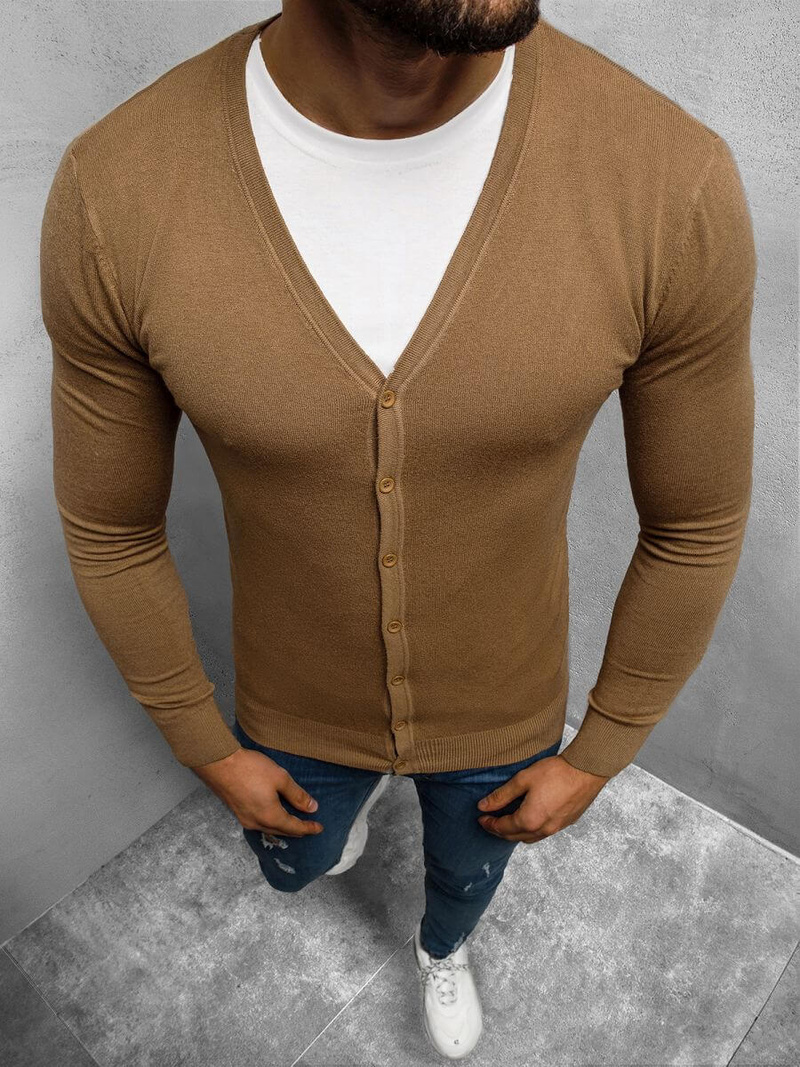 Ανδρικό πουλόβερ KARDIGAN καφέ OZONEE TMK/YY06/7Z