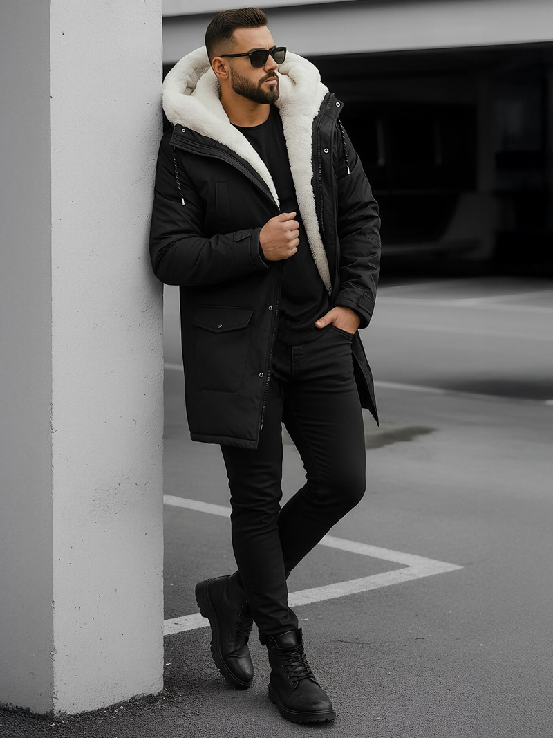 Ανδρικό χειμερινό μπουφάν mαύρος OZONEE JS/5M120/392Z