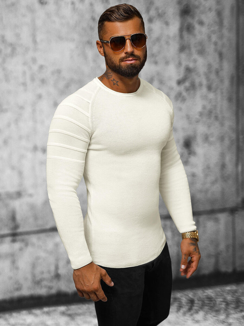 Ανδρικό πουλόβερ eκρού OZONEE L/2500