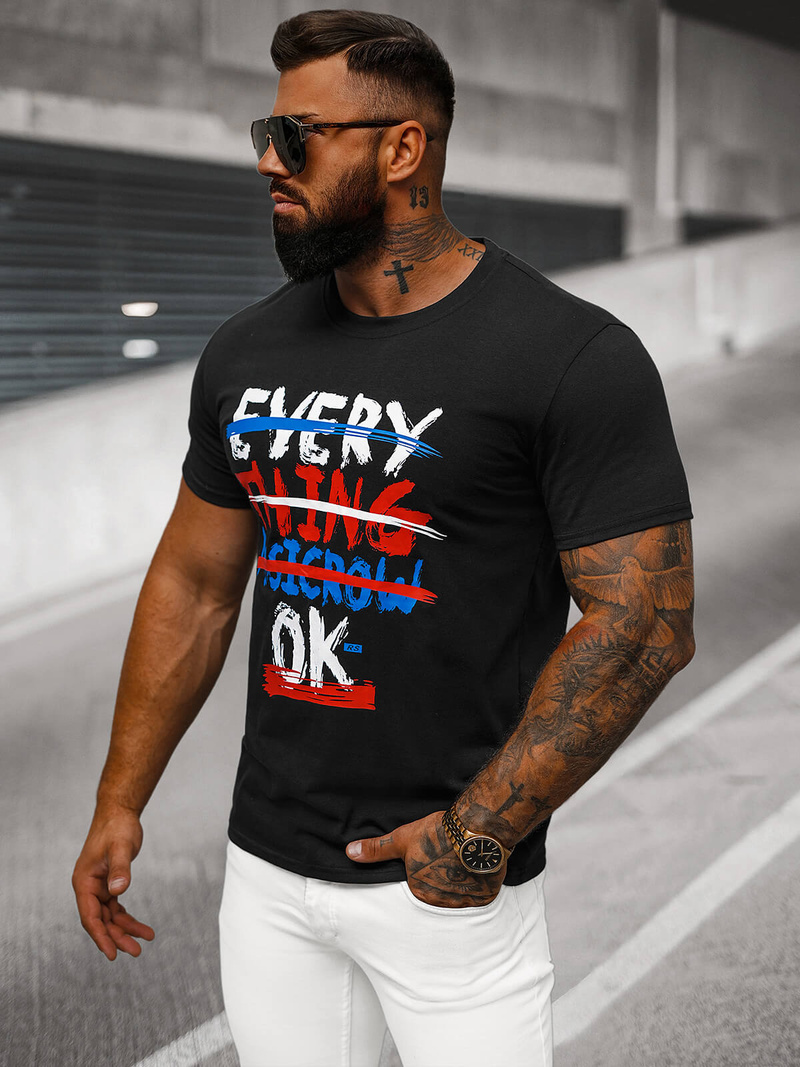 Ανδρικό μπλουζάκι μαύρο OZONEE O/8T1266/3