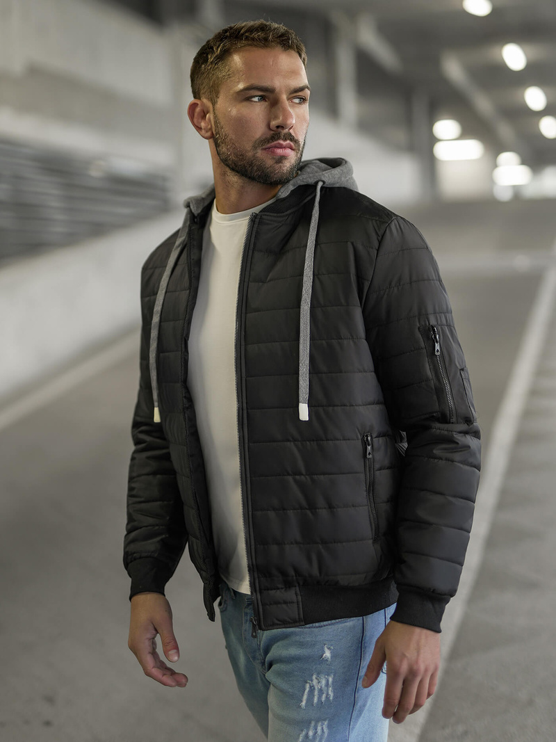 Ανδρικό μπουφάν μαύρο OZONEE JS/8M985/392Z