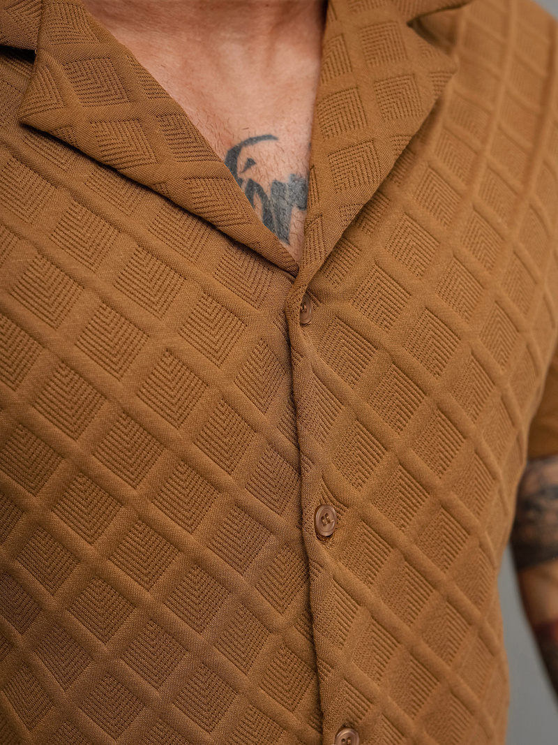 Ανδρικό πουκάμισο με κοντό μανίκι καφέ OZONEE O/B2257