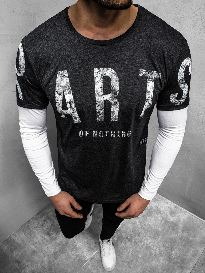 Ανδρικό μπλουζάκι με μακριά μανίκια γραφίτη OZONEE O/1292Z