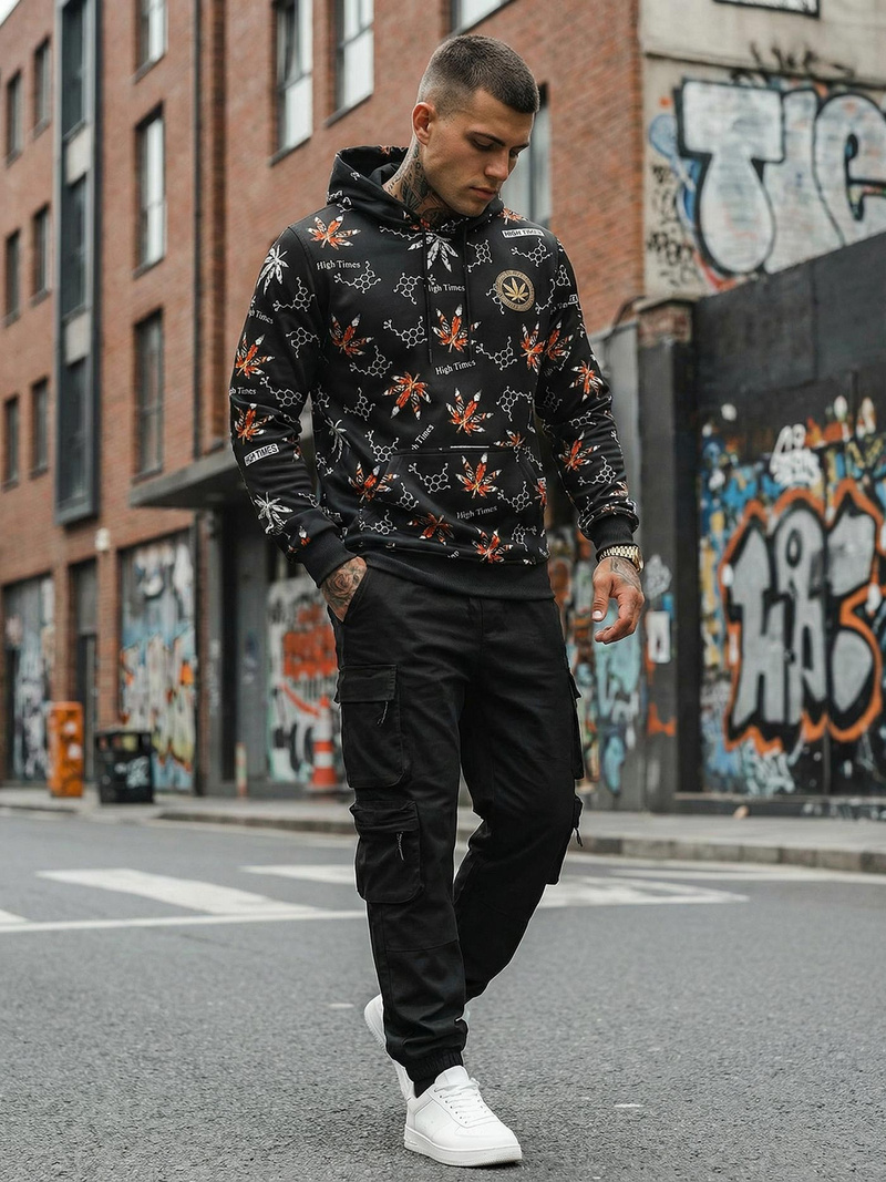 Ανδρικό Φούτερ με kουκούλα μαύρο OZONEE O/B266Z