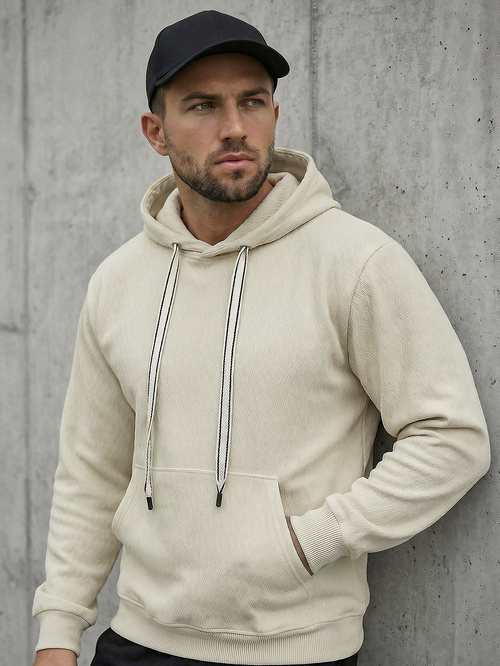 Ανδρικό Φούτερ με Κουκούλα Eκρού OZONEE O/G3065