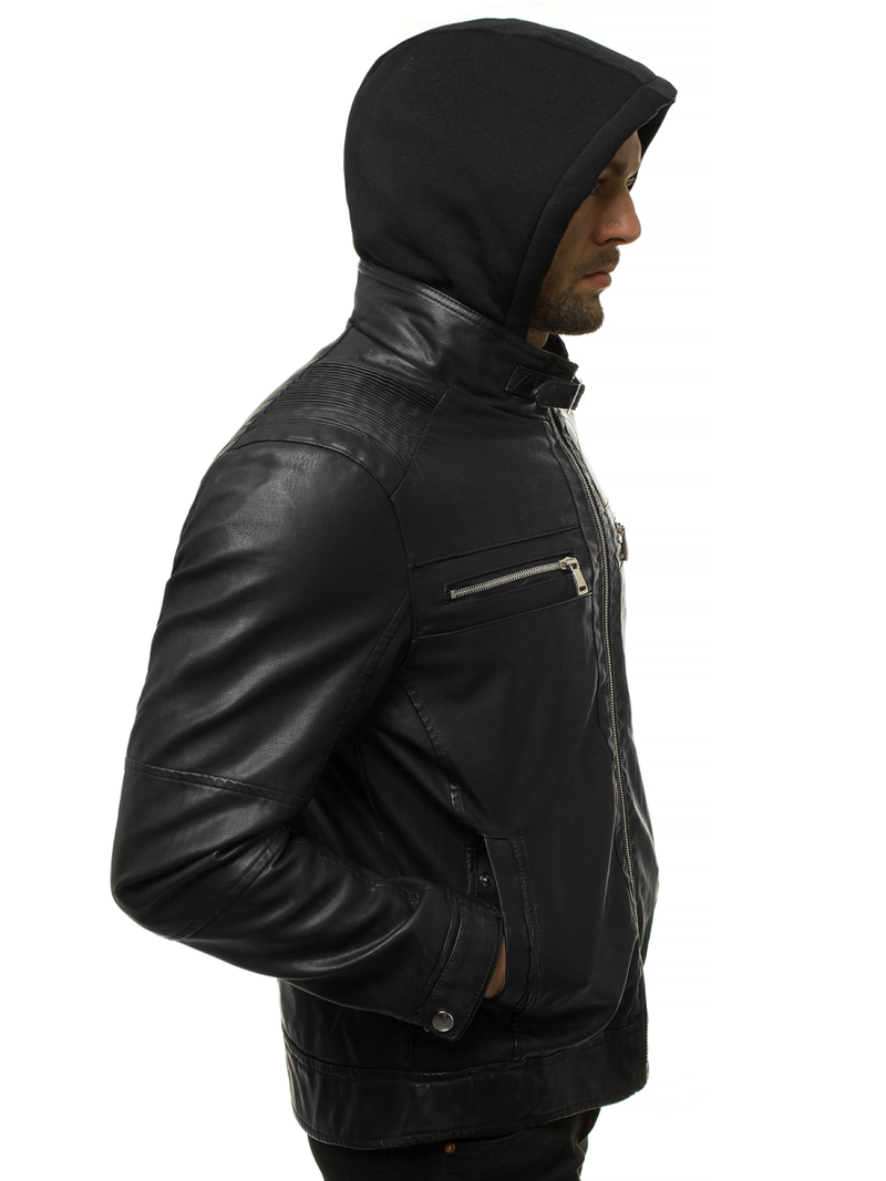Ανδρικό δερμάτινο μπουφάν μαύρο OZONEE JB/JP1171Z