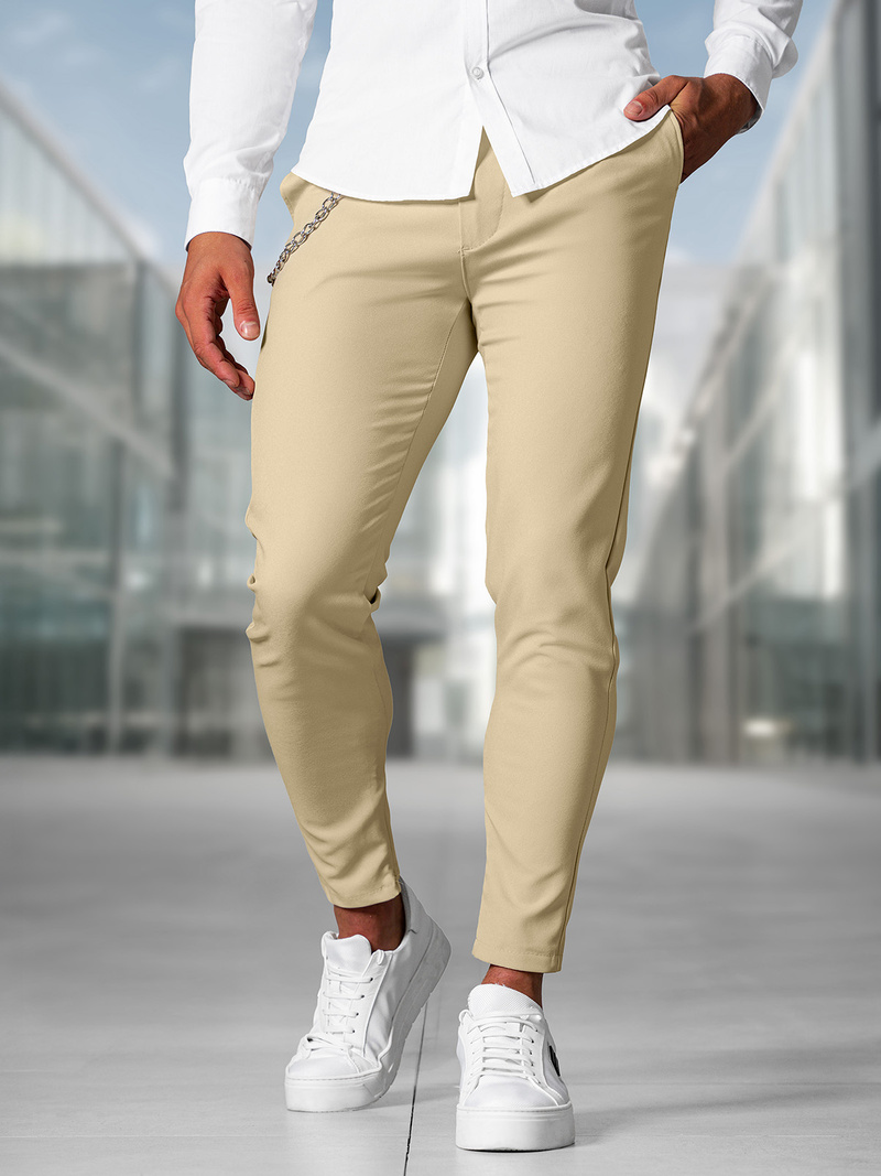 Ανδρικό παντελόνι chino μπεζ OZONEE DJ/3300Z