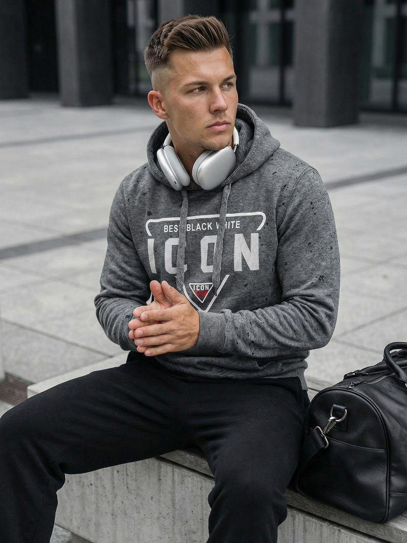 Ανδρικό Φούτερ με Κουκούλα γραφίτη OZONEE JS/8B1737/5