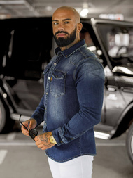 Ανδρικό τζιν πουκάμισο Σκούρο μπλε OZONEE O/51410