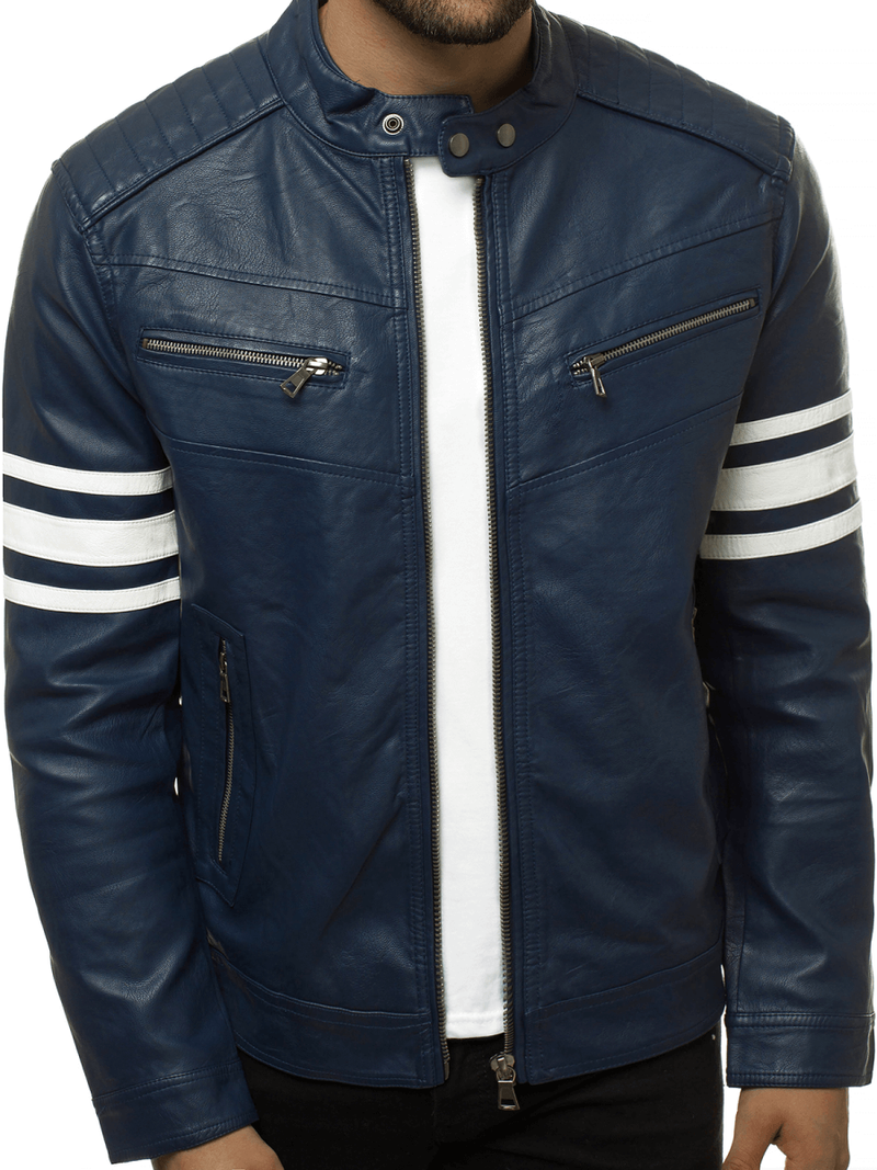 Ανδρικό δερμάτινο μπουφάν ναυτικό μπλε OZONEE YD/BF59359
