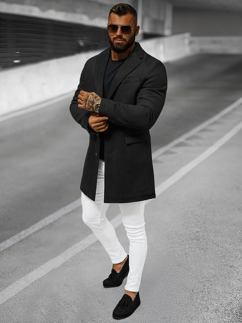 Ανδρικό παλτό μαύρο OZONEE JB/1047Z