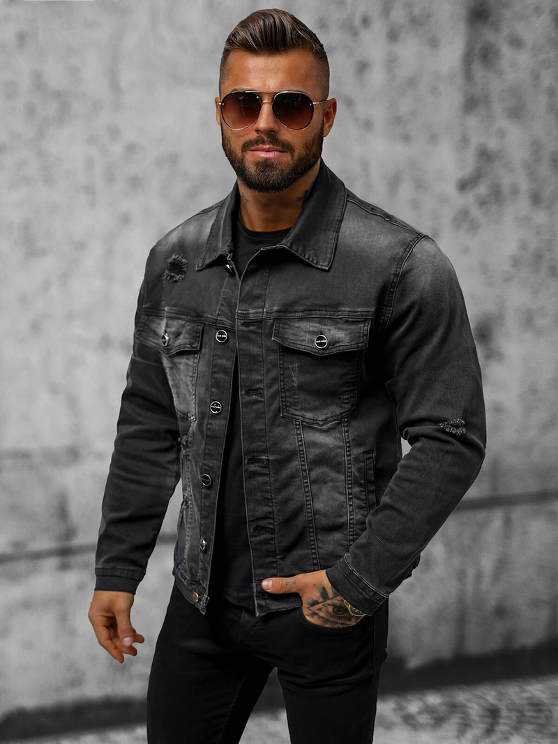 Ανδρικό τζιν μπουφάν μαύρο OZONEE NB/MJ506NZ