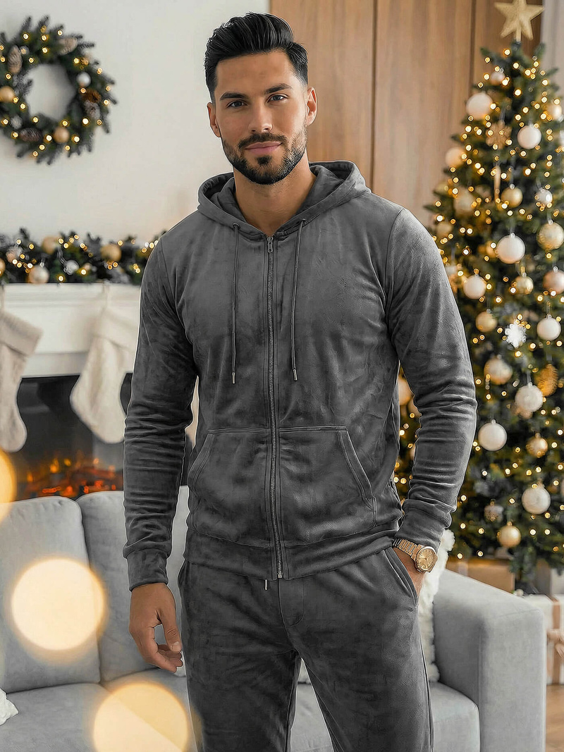 Ανδρικό βελούδινο σετ φόρμας γραφίτη OZONEE JS/8C1169/6Z