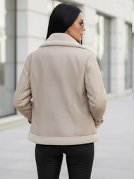 Γυναικείο δερμάτινο μπουφάν μπεζ OZONEE JS/11Z8177Z