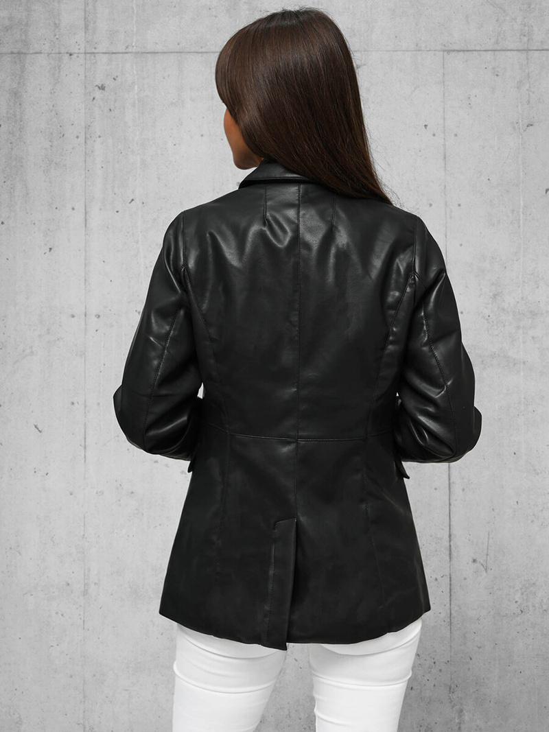 Γυναικείο δερμάτινο μπουφάν μαύρο OZONEE JS/11Z8121Z