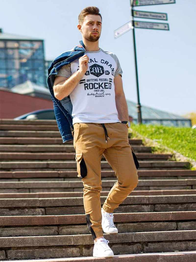 Ανδρικό παντελόνι jogger κάμελ OZONEE A/705