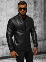 Ανδρικό δερμάτινο μπουφάν μαύρο OZONEE JS/11Z8107