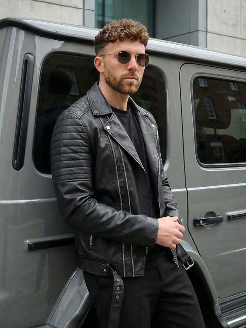 Ανδρικό δερμάτινο μπουφάν μαύρο OZONEE JS/11Z8069