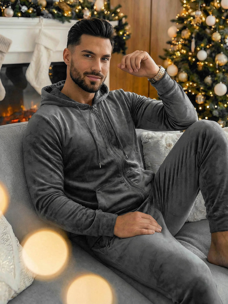 Ανδρικό βελούδινο σετ φόρμας γραφίτη OZONEE JS/8C1169/6Z