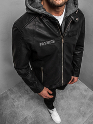 Ανδρικό δερμάτινο μπουφάν μαύρο OZONEE JB/JP1127Z