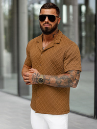 Ανδρικό πουκάμισο με κοντό μανίκι καφέ OZONEE O/B2257