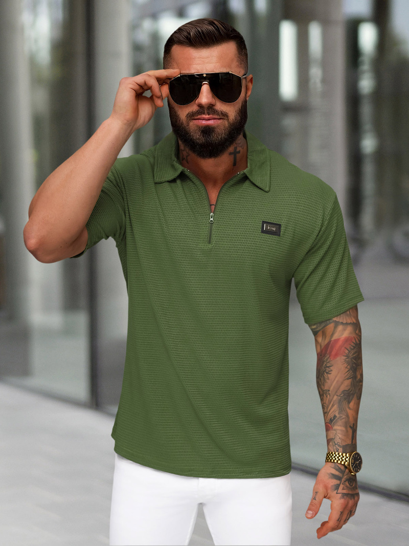 Ανδρική μπλούζα polo χακί OZONEE O/YN2/593