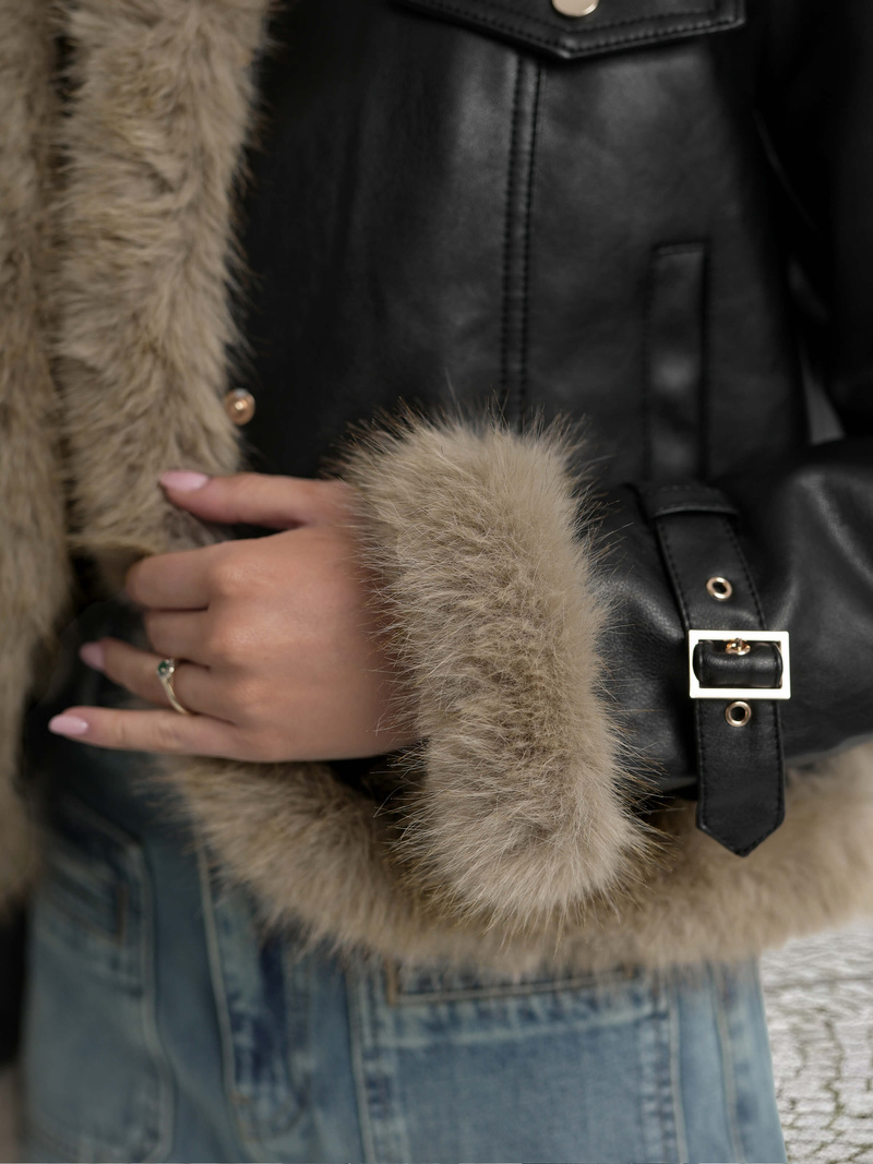 Γυναικείο δερμάτινο μπουφάν μαύρο OZONEE JS/61M8517/392