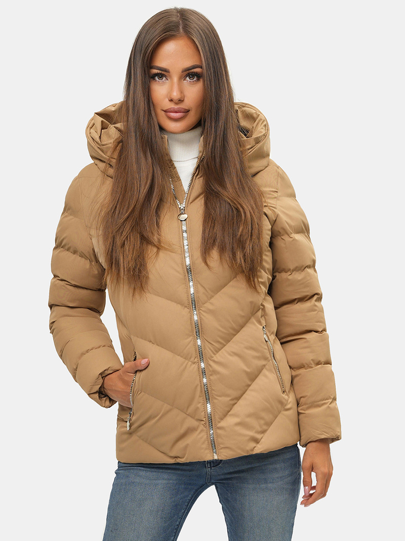 Γυναικείο χειμερινό μπουφάν Μπεζ OZONEE JS/M725/84