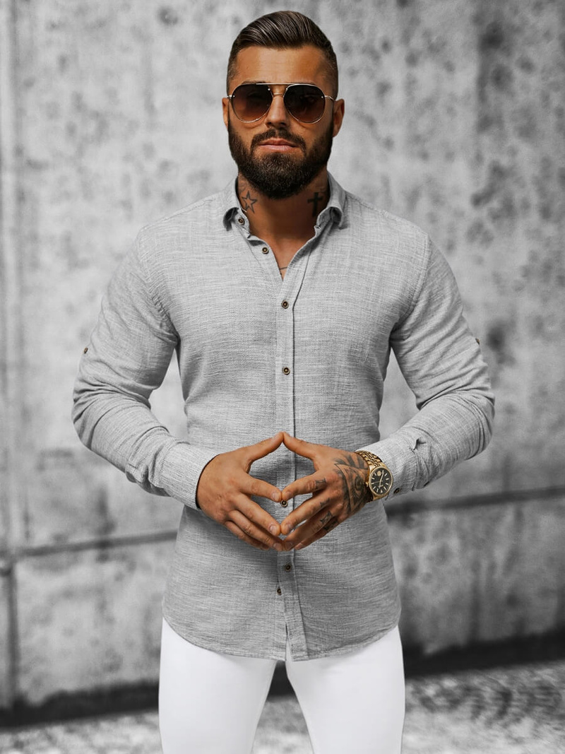 Ανδρικό πουκάμισο σκούρο-γκρι OZONEE O/V32