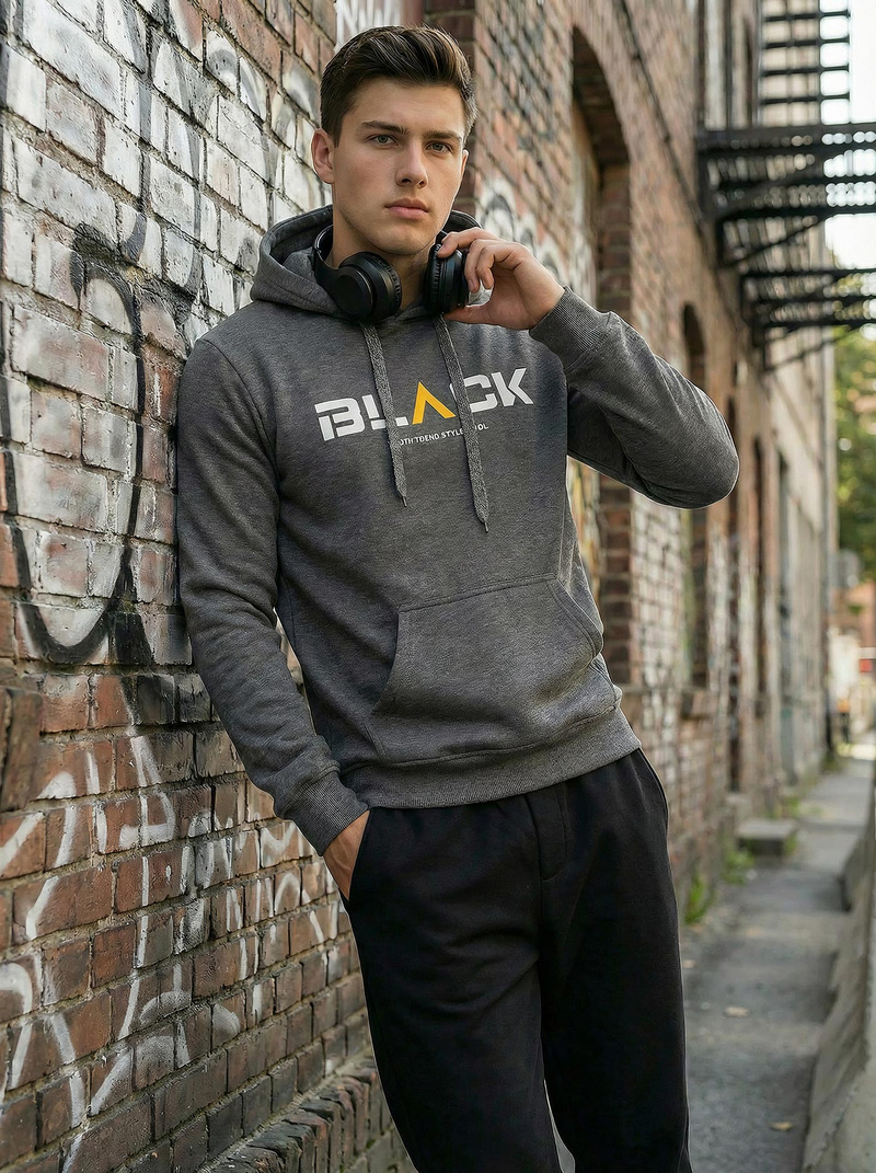 Ανδρικό Φούτερ με Κουκούλα γραφίτη OZONEE JS/8B1756/5Z