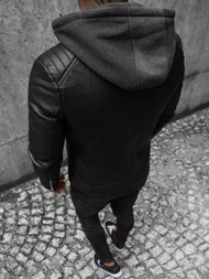 Ανδρικό δερμάτινο μπουφάν μαύρο OZONEE JS/11Z8012