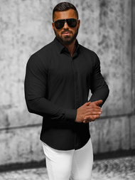 Ανδρικό πουκάμισο mαύρος OZONEE O/V75