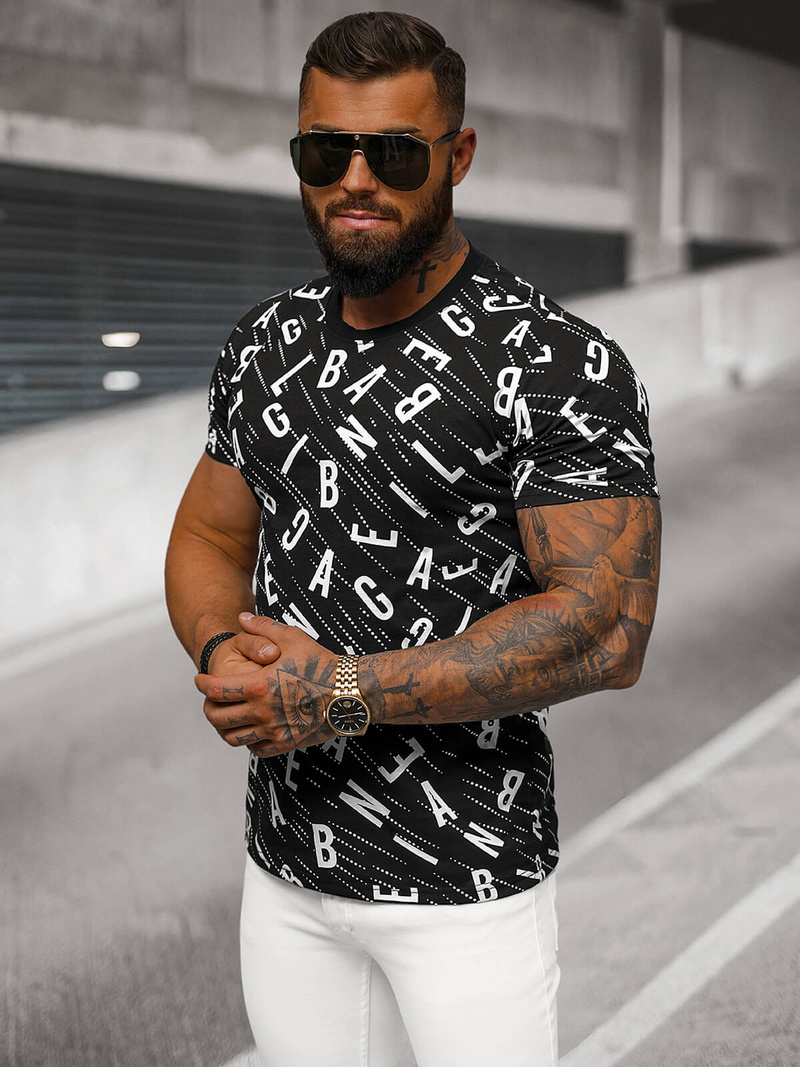 Ανδρικό μπλουζάκι μαύρο OZONEE JS/8T1196/3