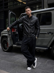 Ανδρικό δερμάτινο μπουφάν μαύρο OZONEE JS/11Z8021