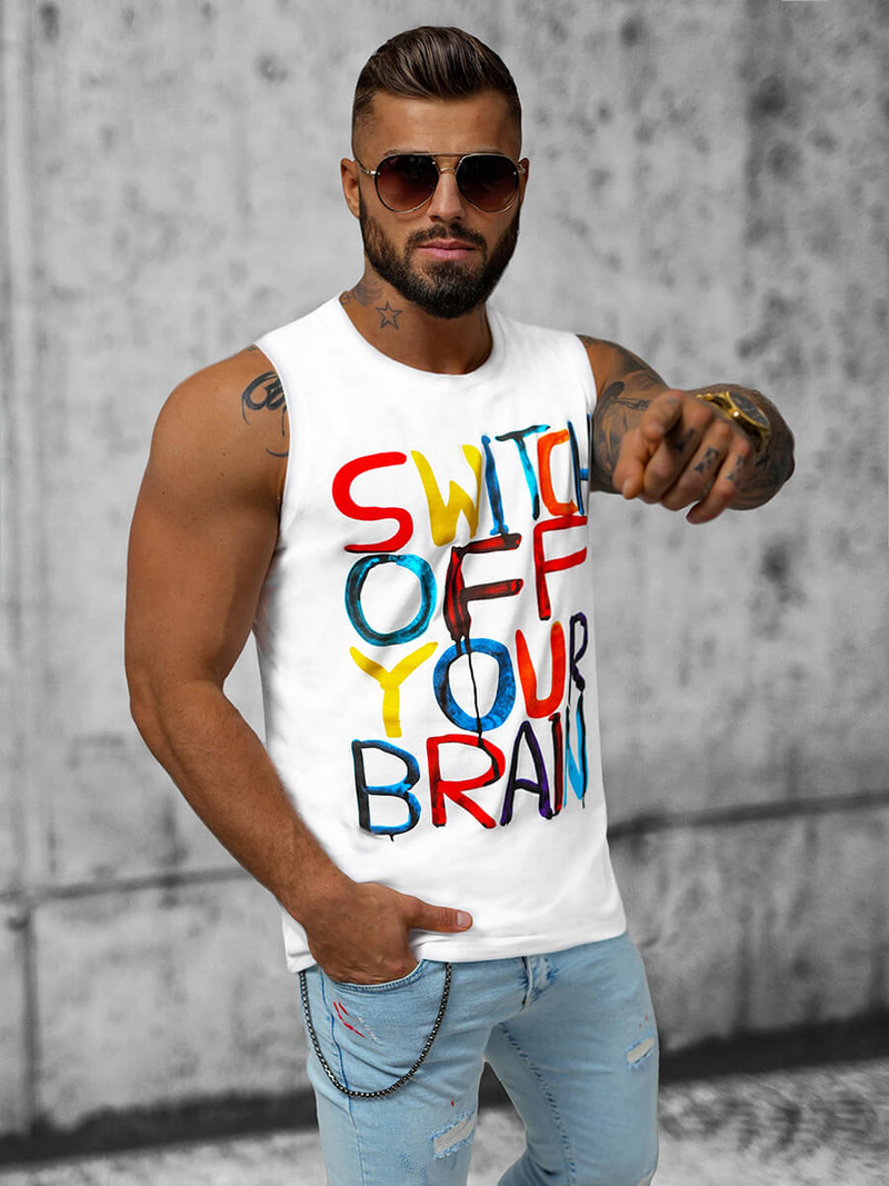 Ανδρικό αμάνικο μπλουζάκι λευκό OZONEE O/T102/1Z