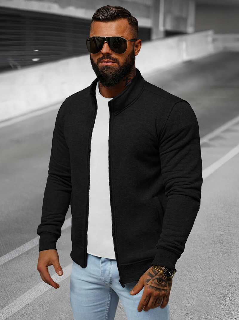 Ανδρικό φούτερ με φερμουάρ μαύρο OZONEE JS/2002Z