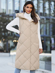 Γυναικείο αμάνικο μπουφάν μπεζ OZONEE JS/5M3165/62