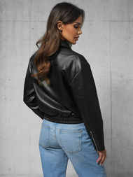 Γυναικείο δερμάτινο μπουφάν μαύρο OZONEE O/G116