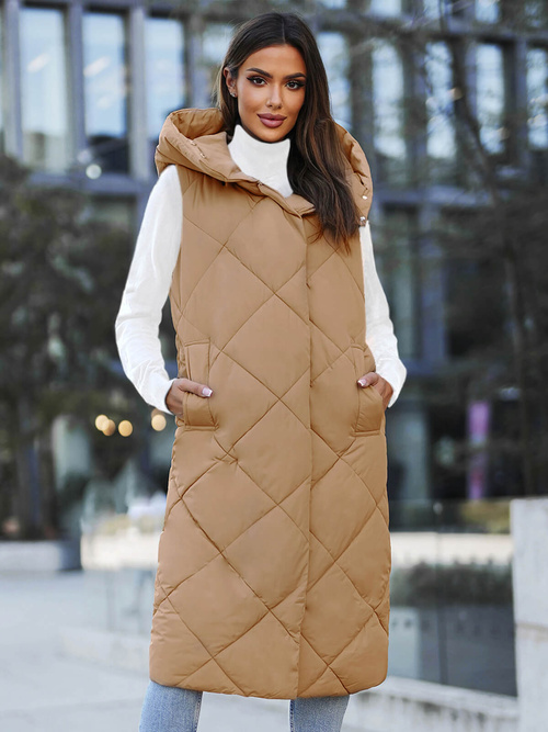 Γυναικείο αμάνικο μπουφάν kαμήλα OZONEE JS/5M3165/84